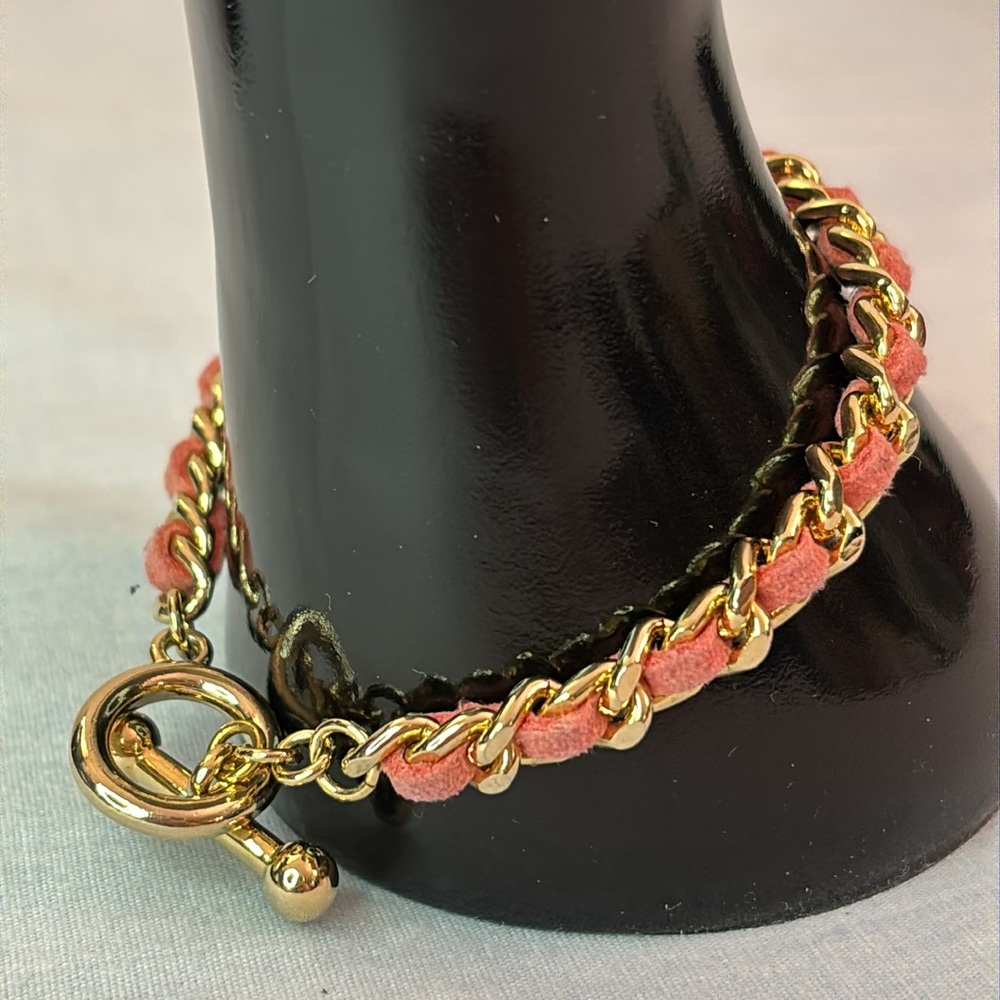 Joan Rivers Pink Leather Weave and Gold-Tone Toggle Clasp Bracelet